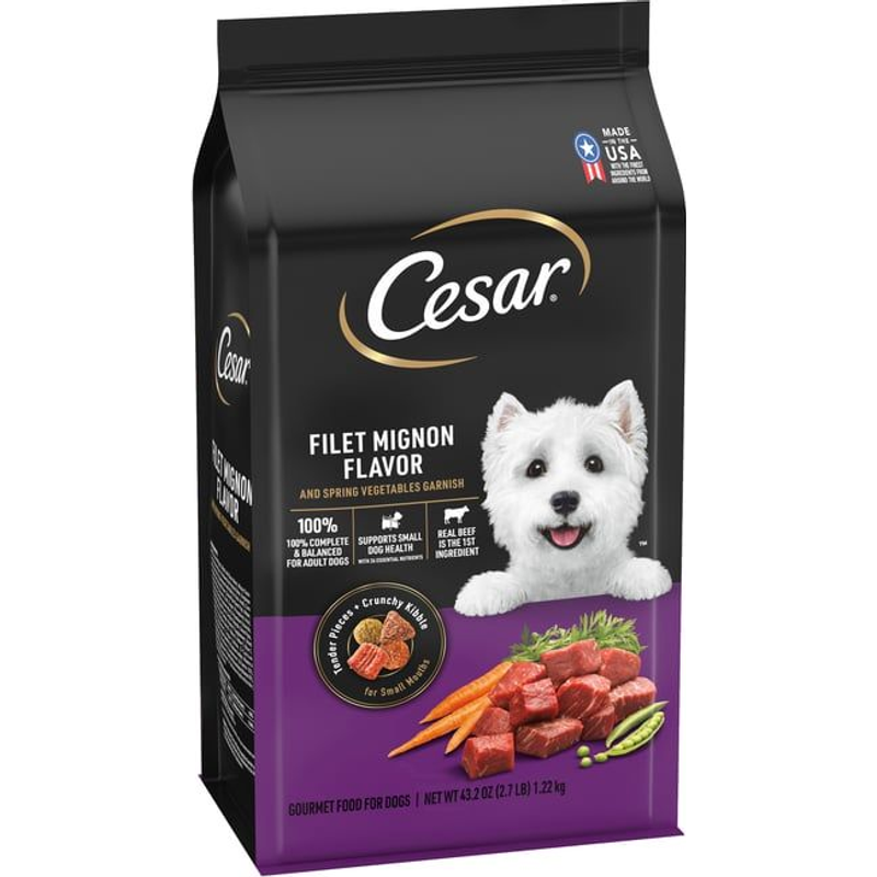 Cesar Filet Mignon Tender Pieces Crunchy Kibble Small Breed Dog Food Bag 43.2oz Bag