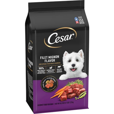 Cesar Filet Mignon Tender Pieces Crunchy Kibble Small Breed Dog Food Bag 43.2oz Bag