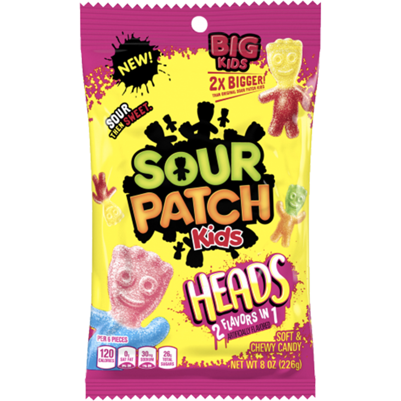 Sour Patch Kids Heads 2 Flavors In 1 Soft & Chewy Candy 12 Pack 5oz Bags