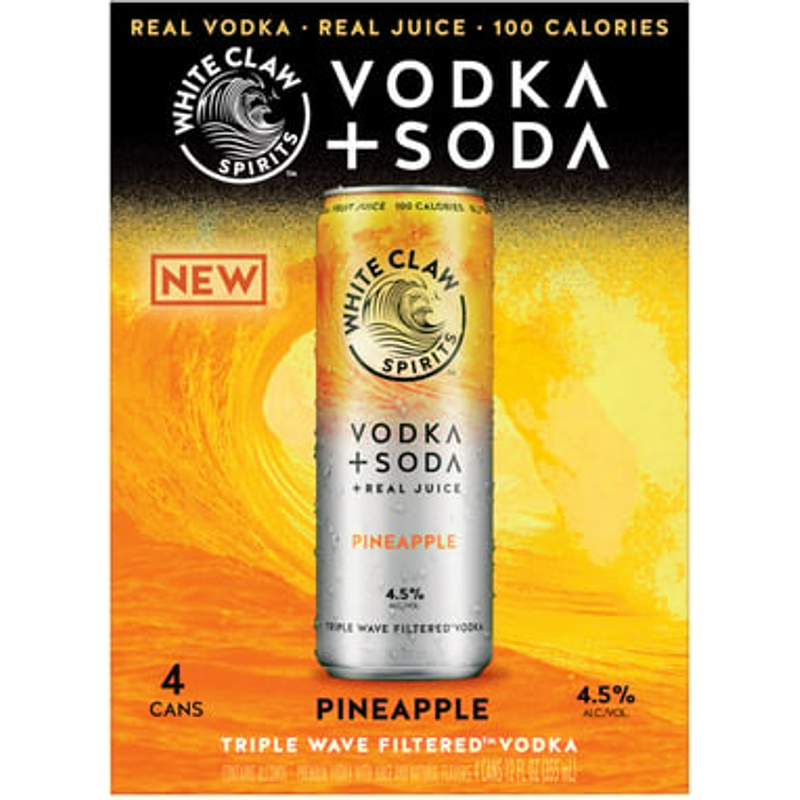 White Claw Spirits Vodka Soda Pineapple 4 Pack 12 oz Cans